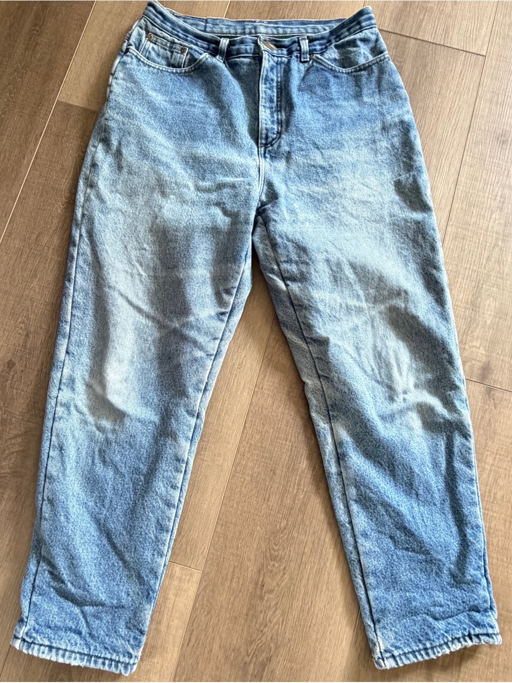 L.L. Bean Vintage HR Relaxed Jeans Women 32x28 Blue Flannel Lined Straight Denim